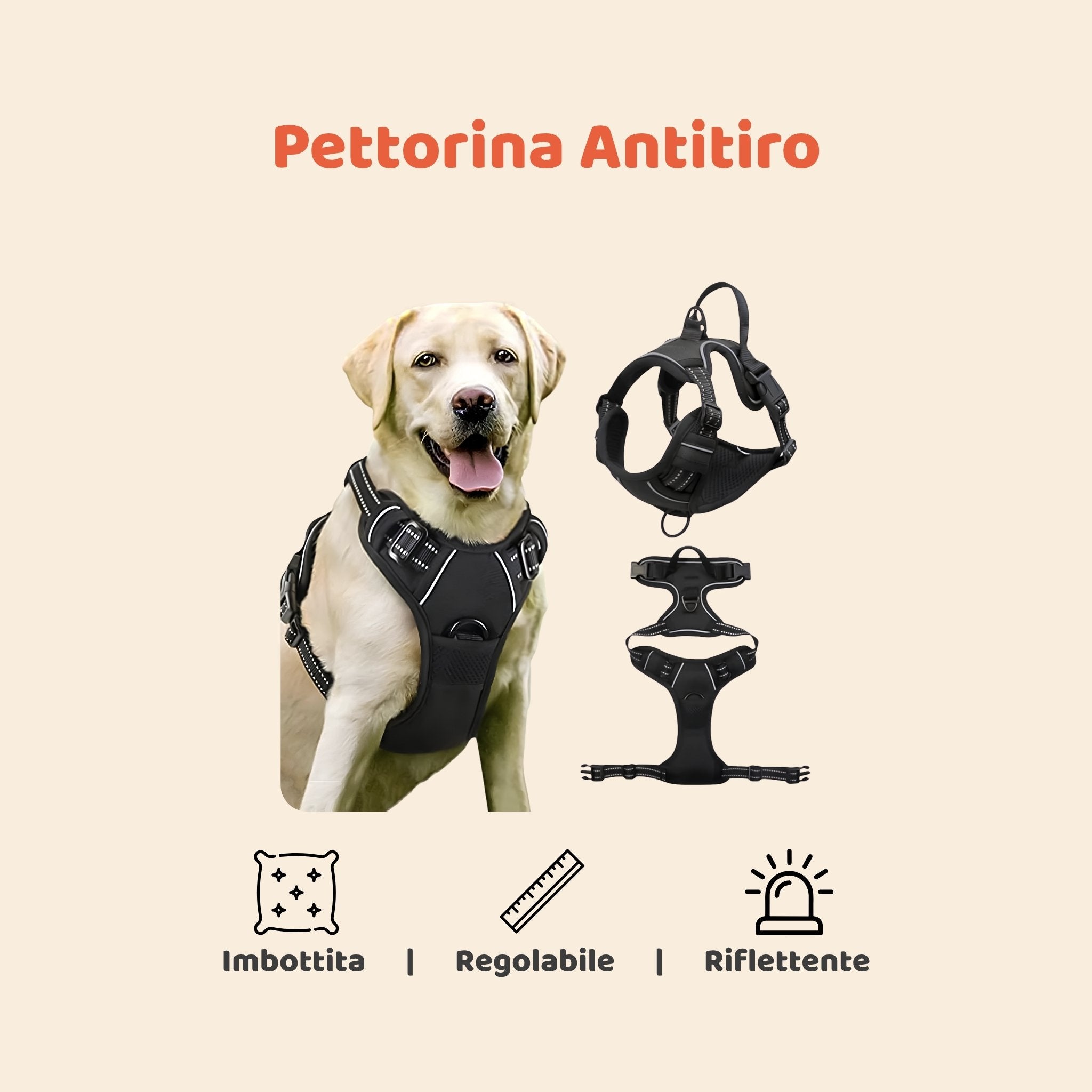 Pettorina Antitiro per Cani – Imbottita, Regolabile e Riflettente