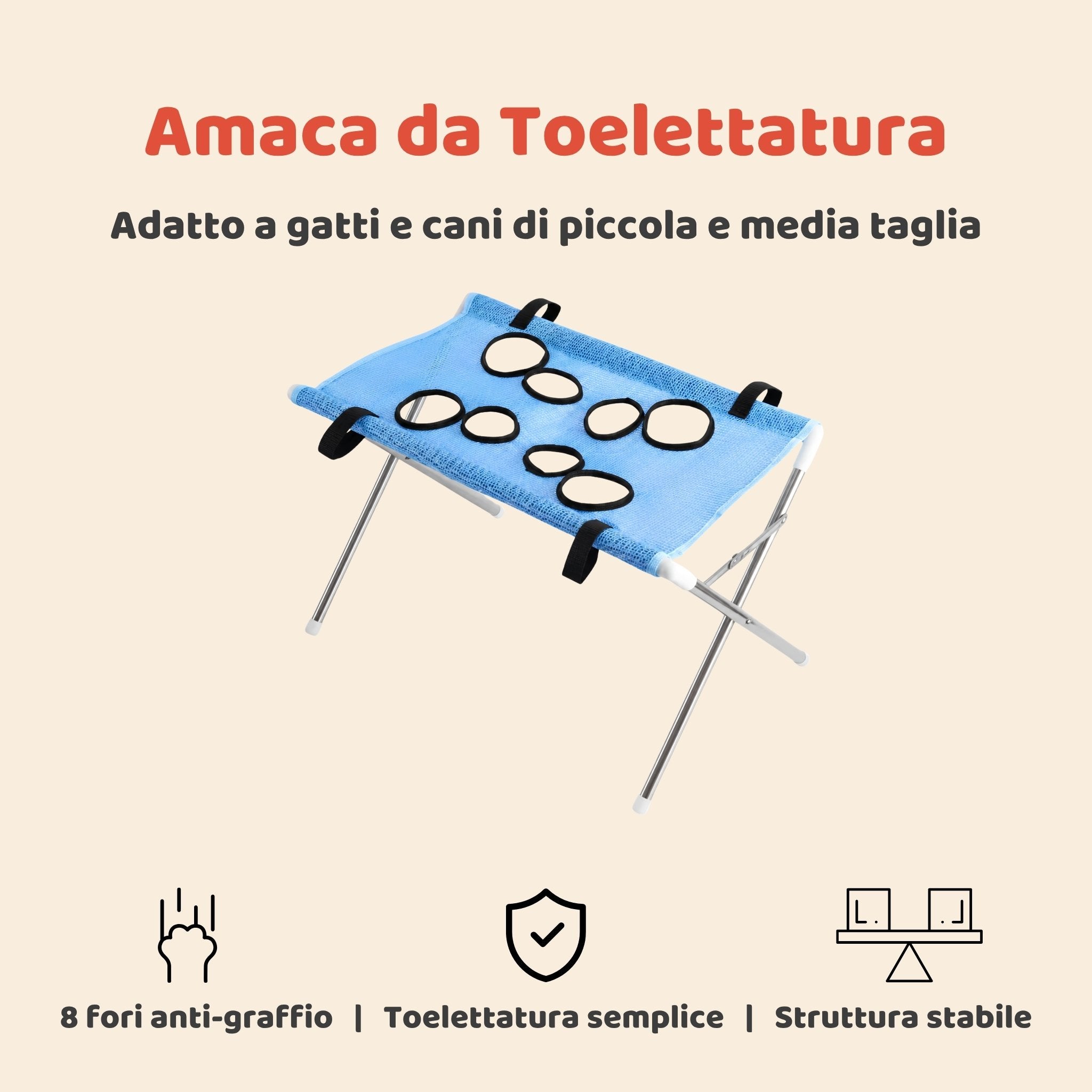 Amaca da Toelettatura Pieghevole con Struttura per Cani e Gatti